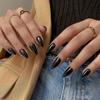 KQueenest All Black Press on Nails Medium Almond Stiletto, Pure Color Acrylic Nails Reusable Fake Nails Press on Feature Protective UV Coating, Short Almond Nails for Women Gift in 24 Pcs view 2