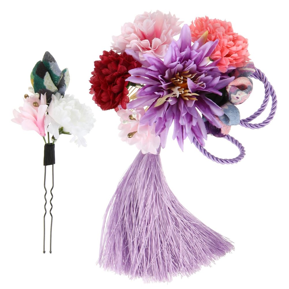 LALAFINA 2pcs Japanese Style Flower Tassel Hair Combs for Brides Elegant Bridal Accessories for Weddings and Special Occasions Charming Hairpins to Your Look