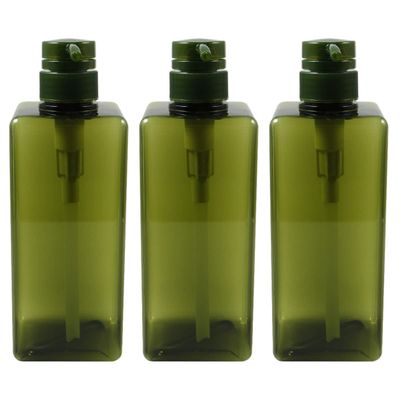 Cabilock 3pcs Dark Green Square Lotion Bottle Large Capacity Transparent Shampoo Shower Gel Dispenser Versatile Liquid Container for Home Travel Bath Use