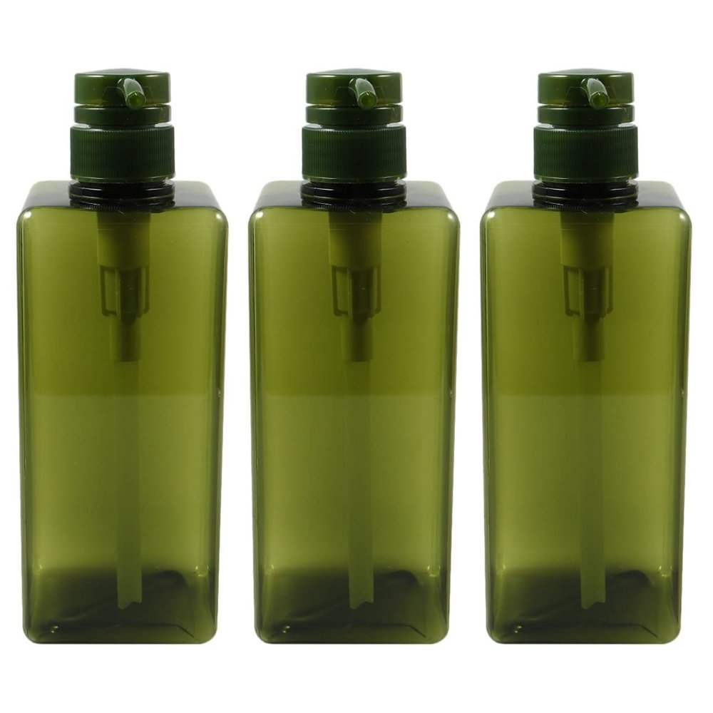 Cabilock 3pcs Dark Green Square Lotion Bottle Large Capacity Transparent Shampoo Shower Gel Dispenser Versatile Liquid Container for Home Travel Bath Use
