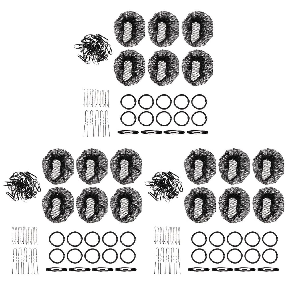 KALLORY 3sets Hair Donut Bun Maker with Invisible Hair Nets Elastic Bands and Hairpins for Dancing Cooking and Gymnastics