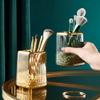 Lebenrich Makeup Brush Holder Organizer for Vanity, Acrylic Gold Make Up Brushes Holders Container Storage Cup with Striped Design for Bathroom Countertop, Pen Pencil Holder Cosmetic Cup for Desk view 3