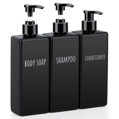 Segbeauty Plastic Square Soap Dispenser Black, 3pcs 16.9oz Refillable Shampoo and Conditioner Bottles, 500ml Empty Reusable Pump Bottle Bathroom Shower Dispenser Set for Body Wash Liquid Gel Lotion