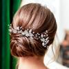ANCIRS 3 Pack Pearl Bridal Wedding Hair Styling Pins, Vintage Leaves Style Bride Head Piece, U Shape Rhinestone Flower Hair Accessories for Women & Girls Bridesmaids Wedding Hairstyles- Silver view 2