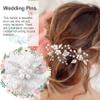 ANCIRS 3 Pack Pearl Bridal Wedding Hair Styling Pins, Vintage Leaves Style Bride Head Piece, U Shape Rhinestone Flower Hair Accessories for Women & Girls Bridesmaids Wedding Hairstyles- Silver view 4