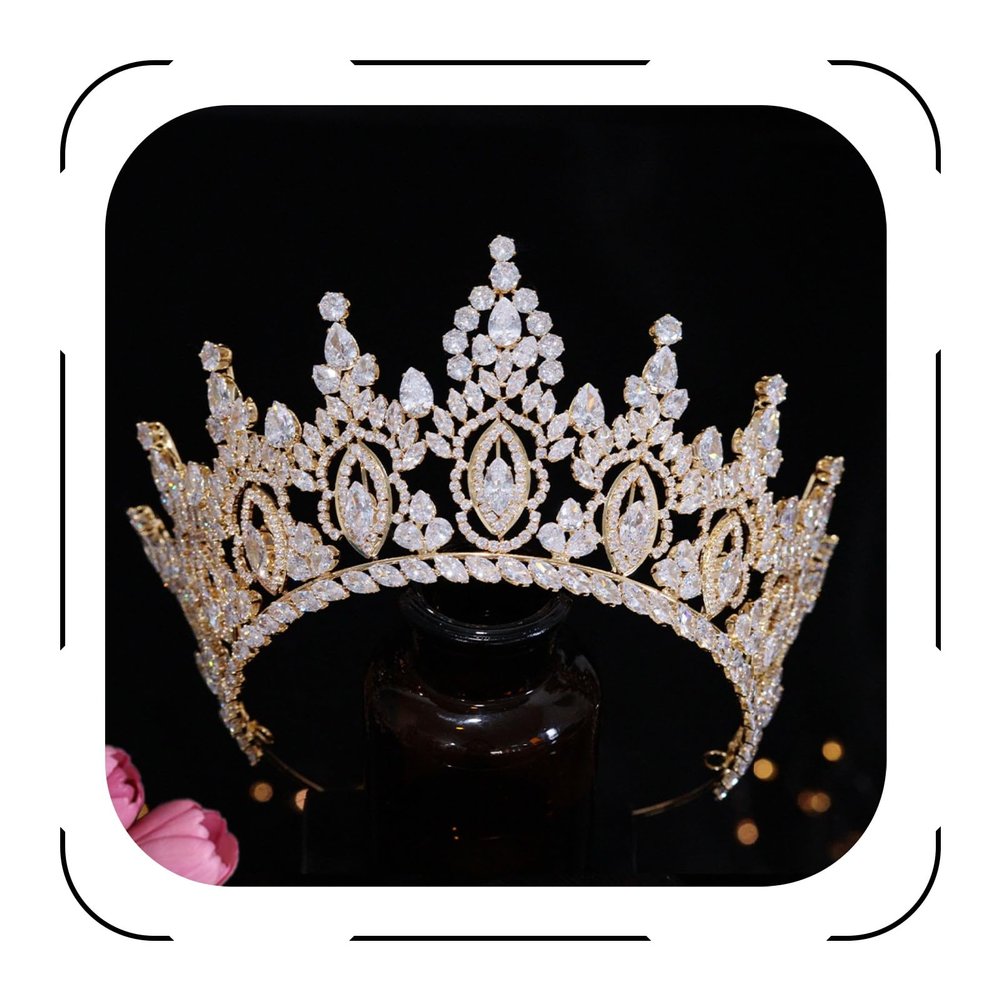 Jorsnovs Luxury Cubic Zirconia Tall Wedding Crowns for Women Bridal Large Gold Tiara CZ Quinceanera Pageant Hair Accessories