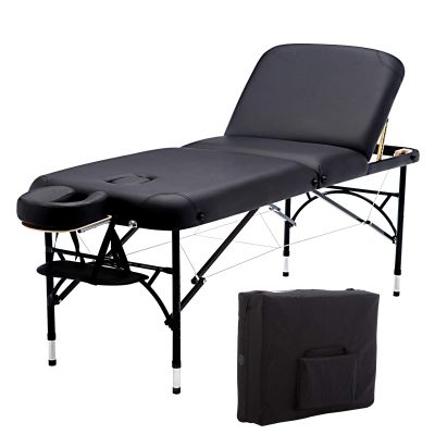Artechworks 28" Width 3 Folding Portable Lightweight Massage Table Facial Salon Spa Tattoo Bed with Aluminium Leg for Home Office Living Room, Black