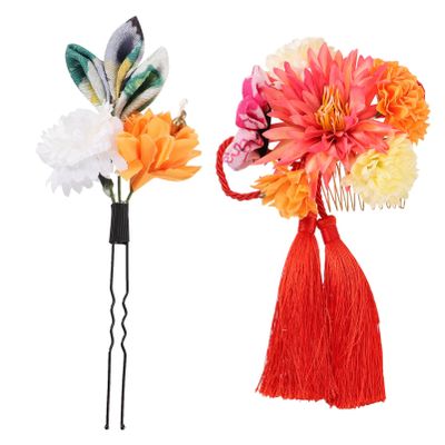 LALAFINA Kimono Pin Women Tassel Hairpins Fit Flower Picks Style Bride Stylish Design Fake Sticks For Decor Hair Comb Hanfu Side Japanese Combs Yukata Kanzashi Tsumami Accessories Insert