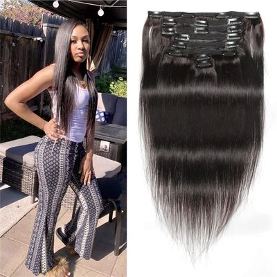 120G Clip in Human Hair Extensions 8pcs SET, Dark Brown Hair Extensions Clip In Human Hair Remy Clip in Hair Extensions Real Human Hair Double Weft (18 Inches, #2 Brazilian Straight Hair)