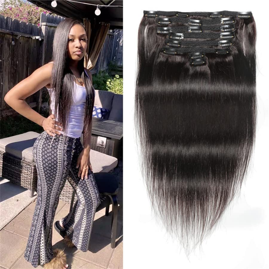 120G Clip in Human Hair Extensions 8pcs SET, Dark Brown Hair Extensions Clip In Human Hair Remy Clip in Hair Extensions Real Human Hair Double Weft (18 Inches, #2 Brazilian Straight Hair)