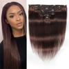 120g Clip in Long Soft Silky Straight Thick Hairpieces 12 inches #4 Chocolate (Medium) Brown Hair Extensions Real Human Hair Double Weft Hair for Women Full Head 8pcs Set view 1