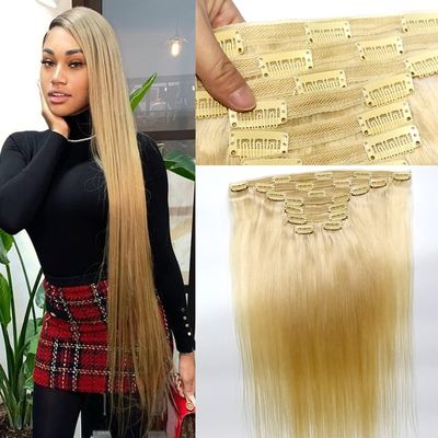 120G Clips Ins 8pcs Set, Human Hair Extensions 12" Clips in Straight Hair Extensions Light Blonde (#613)