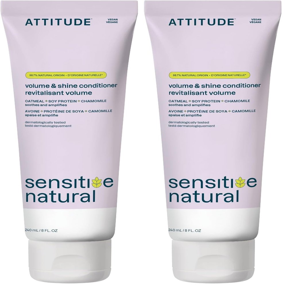 ATTITUDE Volumizing Hair Conditioner for Sensitive Skin, Hypoallergenic Plant- and Mineral-Based Ingredients, Enriched with Oatmeal, Vegan and Cruelty-free Detangler, Chamomile, 8 Fl Oz (Pack of 2)