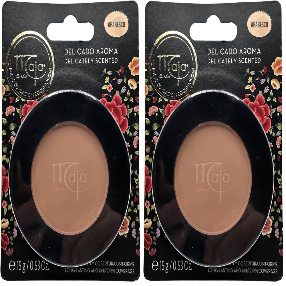 Maja Pressed Compact Powder, Creme Powder for Flawless Uniform Coverage, Skin Matte, Without Shine, Long Lasting Effect, Pressed Powder with Mirror, Arabesco Color, 0.53 Oz, Powder Box (Pack of 2)