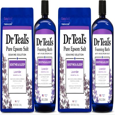 Dr. Teal's Epsom Salt Soaking Solution and Foaming Bath with Pure Epsom Salt Combo Pack, Lavender (Pack of 2)