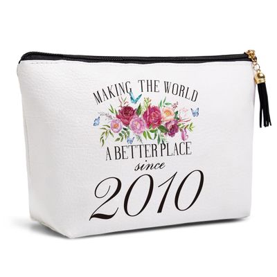16th Birthday Gifts for Women Sweet 16th Gifts Friendship Gift Ideas for Her Women Teens Sister Funny Makeup Bag Travel Toiletries Bags Making the World A Better Place Since 2010 Bday Gift from Mom