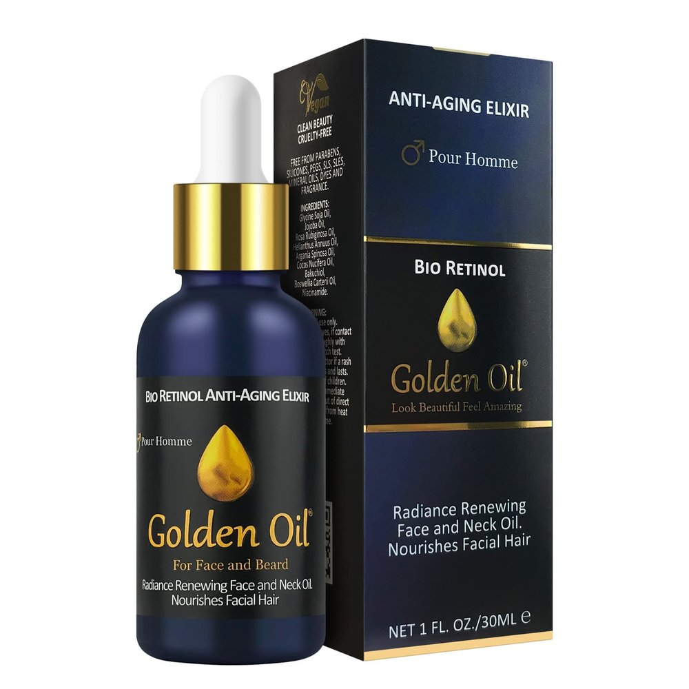 Anti-Aging Bio Retinol Elixir for Men Bakuchiol, Niacinamide & Frankincense Oil Helps Reduce Wrinkles, Fine Lines, Crows Feet & Soothes Delicate Skin. Nourishes the Beard & Skin - 1.0 Fl Oz