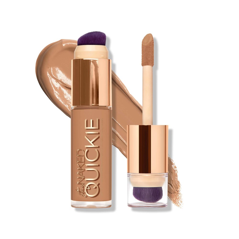 Urban Decay Quickie 24HR Full Coverage Waterproof Concealer (60WO - Medium Dark Warm Orange), Natural Matte Finish, Hydrating Vitamin E, Dual-ended Buffing Brush & Multi-use Applicator - 0.5 fl oz