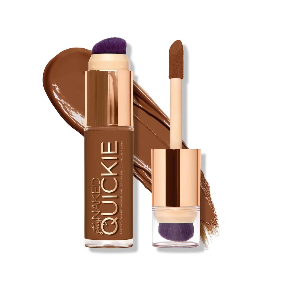 Urban Decay Quickie 24HR Full Coverage Waterproof Concealer (80NN - Deep Rich Neutral), Natural Matte Finish, Hydrating Vitamin E, Dual-ended Buffing Brush & Multi-use Applicator - 0.5 fl oz