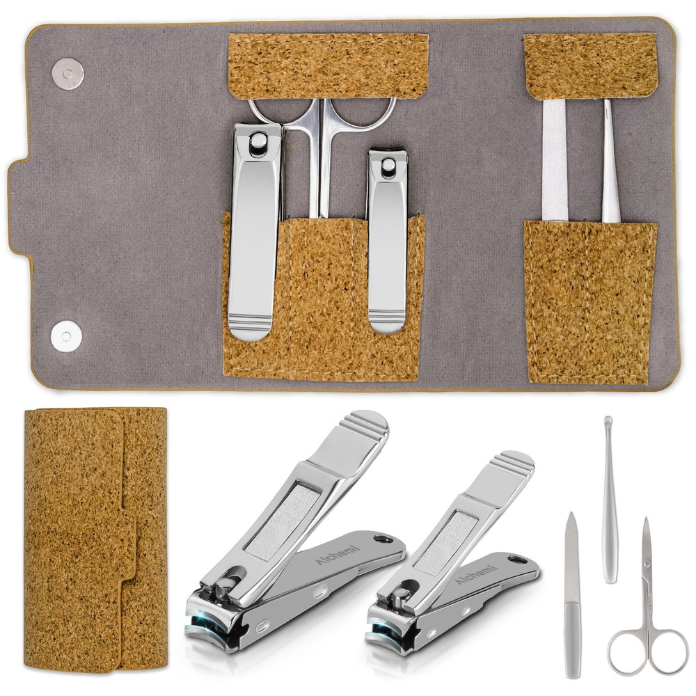 Alchemi Plus Nail Clippers with Catcher, 3D Curved Bladed Fingernail & Toenail Clippers Manicure Kit, Pedicure Kit for Women, Complete Personal Nail Care Kit for Travel Essentials
