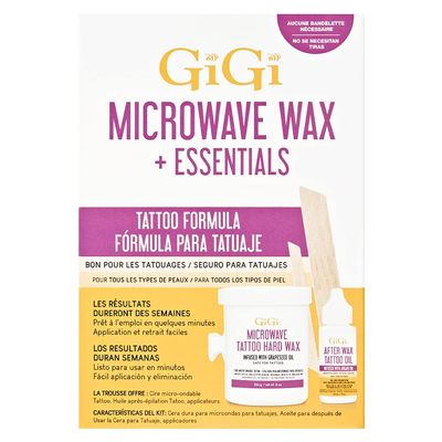 GiGi Microwave Tattoo Hard Wax Kit - Hair Removal Wax for Sensitive Skin & Tattoos, Includes After Wax Oil & Applicators, 1 pack