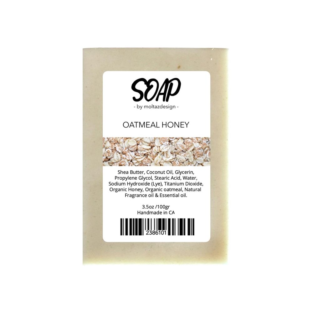 Oatmeal & Honey | Handmade soap for hand and body. 3.5oz bar | Organic oatmeal and honey. For sensitive and dry skin.