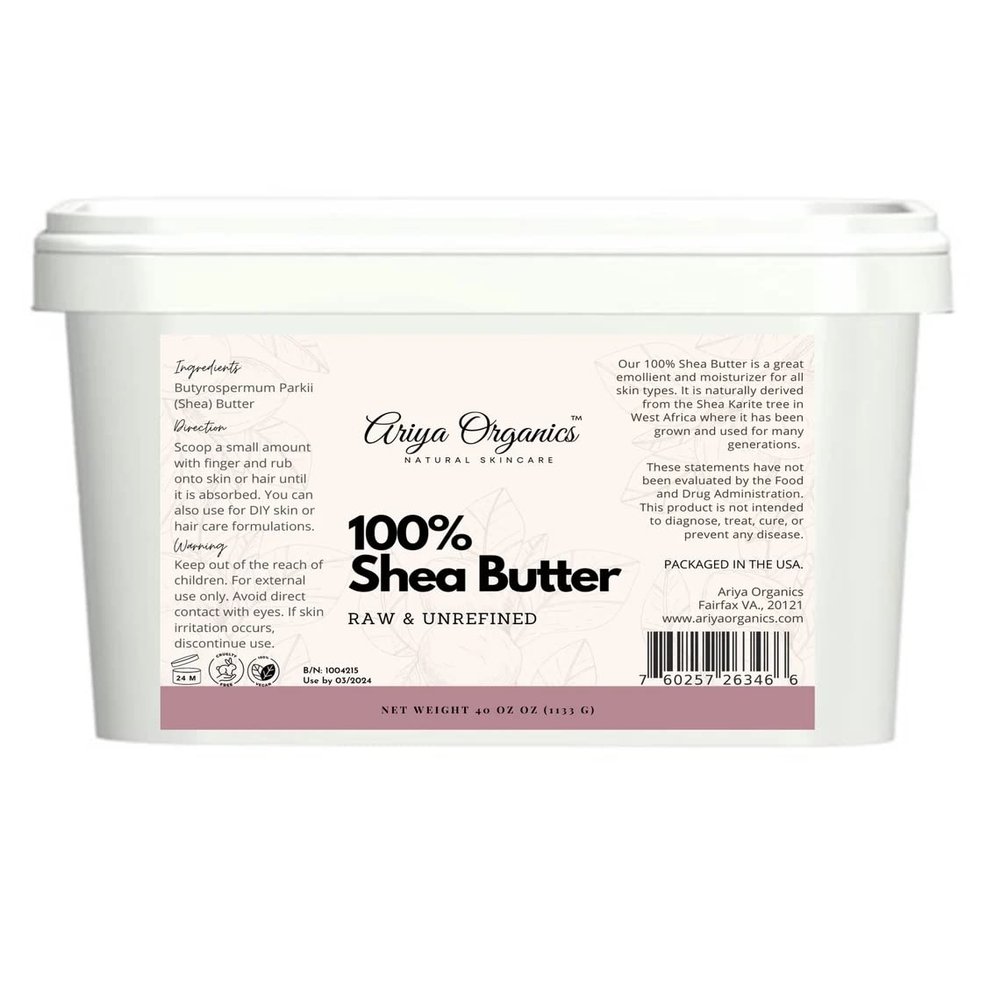 Ariya Organics Raw Shea Butter | 100% Unrefined & Plant Based Moisturizer for Face, Body & Hair | For DIY Body Butter, Balm, Lotion and Soap Making (40 oz.)