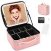 ZhenGuiRu Travel Makeup Bag with LED Mirror  Waterproof Cosmetic Train Case with Adjustable Dividers, Portable Makeup Organizer and Toiletry Bag for Women, Teens & Girls Gift, Pink view 1