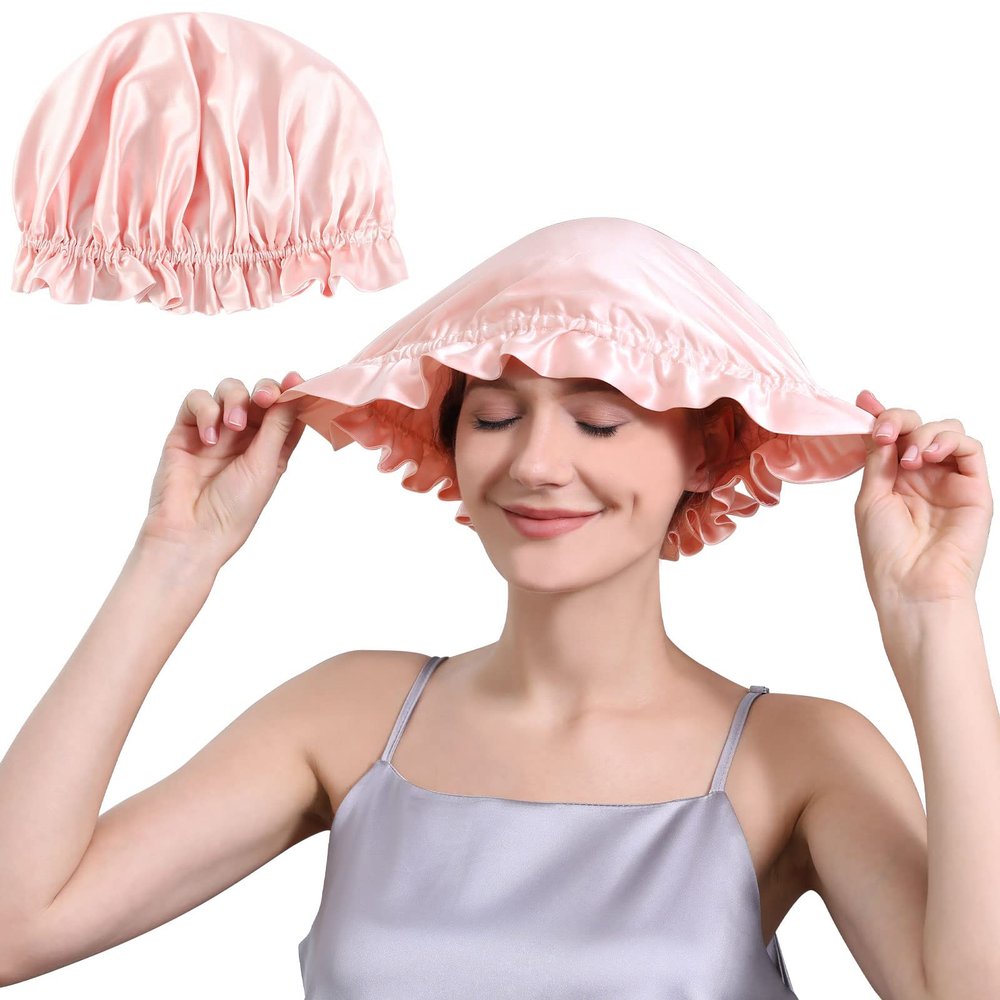 100% Mulberry Silk Bonnet for Sleeping Women, 22 Momme Grade-6A Double Layer Silk Hair Wrap for Hair Care with Elastic Stay On Head