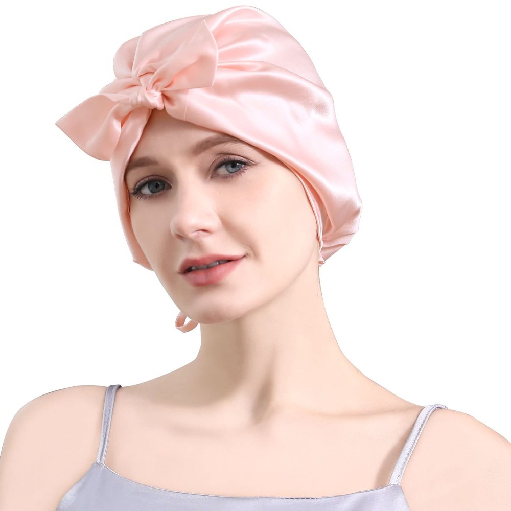 100% Mulberry Silk Bonnet for Sleeping Women, 22 Momme Grade-6A Double Layer Silk Hair Wrap for Hair Care with Elastic Stay On Head