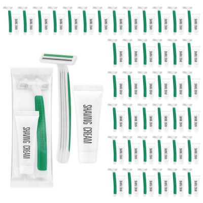 Disposable Razors in Bulk ,Green Razors Individually Wrapped Bulk,Twin Blade Razors with Clear Safety Cap and Shaving Cream, Razors For Homeless, Hotel,Air Bnb,Shelter/Homeless/Travel (30)