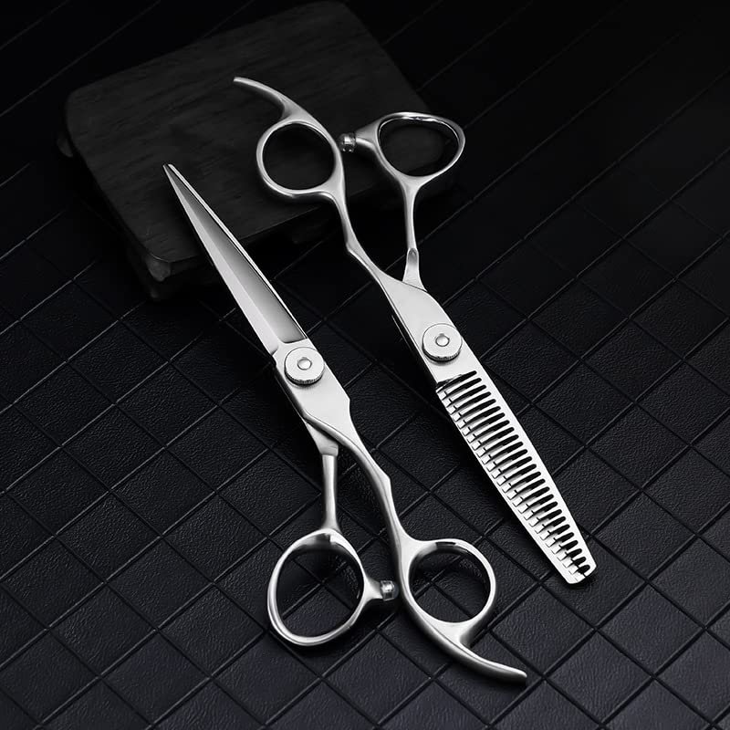 Professional Hair Cutting Shears, 6 inch professional japan 440 steel Upscale Silver hair scissors set cutting barber salon haircut thinning shears hairdressing scissors (Size : Set)