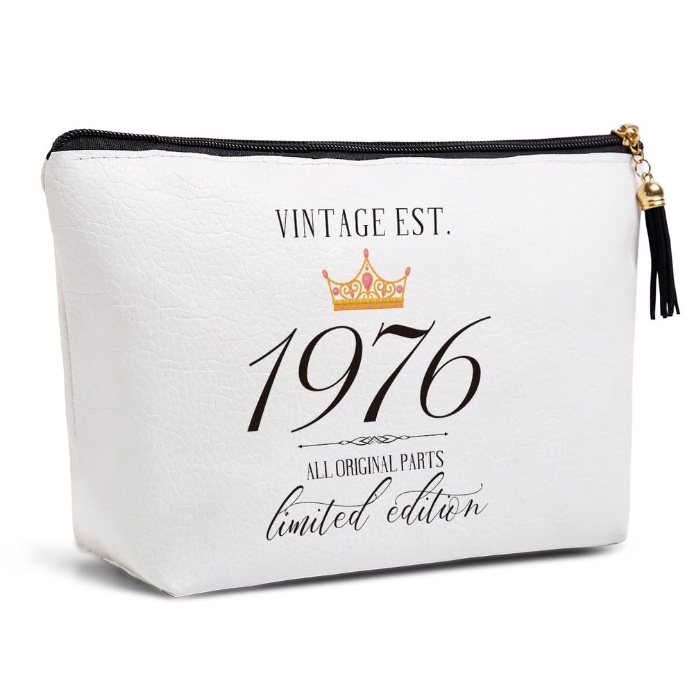 50th Birthday Gifts for Women Friendship Best Friend Birthday Gift Ideas for Grandma Mom Aunt Sister Funny Makeup Bag Travel Toiletries Bags Vintage Est 1976 Limited Edition Bday Gift from Women.
