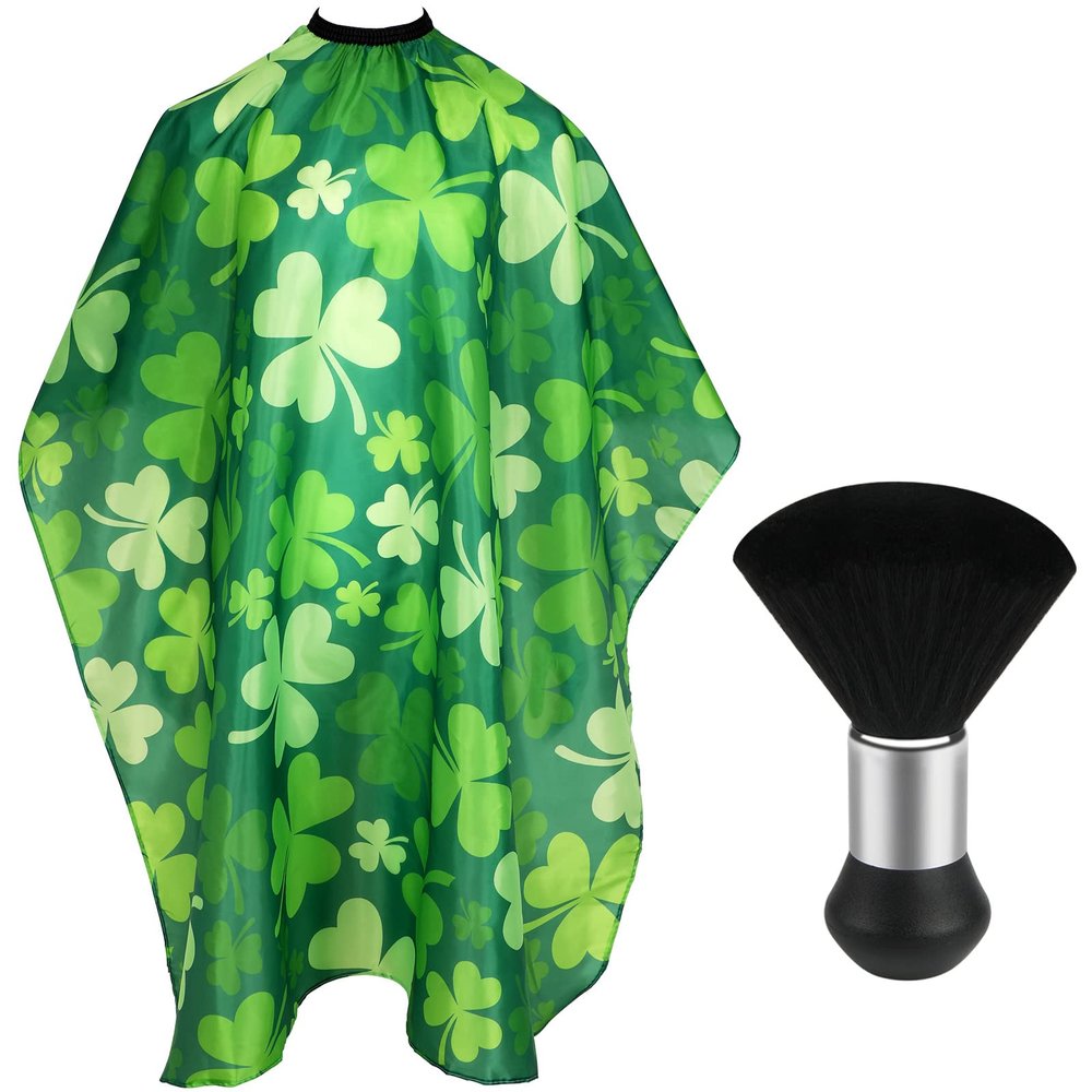 FEBSNOW Professional Barber Cape Independence St. Patrick's Day Salon Green Hair Cutting Cape with Adjustable neckline and Neck Duster Brush Barber Shop Supplies 46.8 56 Inch (clover pattern)