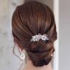 Aneneiceera Bride Wedding Crystal Hair Comb Clip Gold Hair Side Combs Pearl Hair Comb Leaf Rhinestone Headpieces Bride Hair Piece bridesmaid Hair Accessories for Women and Lady Girls view 1