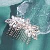 Aneneiceera Bride Wedding Crystal Hair Comb Clip Gold Hair Side Combs Pearl Hair Comb Leaf Rhinestone Headpieces Bride Hair Piece bridesmaid Hair Accessories for Women and Lady Girls view 4