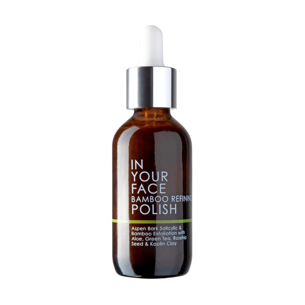 In Your Face Bamboo Refining Polish  Natural Face Scrub & Facial Scrub Exfoliator with Bamboo, Salicylic Acid, Aloe, Green Tea, Rosehip & Kaolin Clay  Pore-Refining & Collagen-Boosting  2 oz