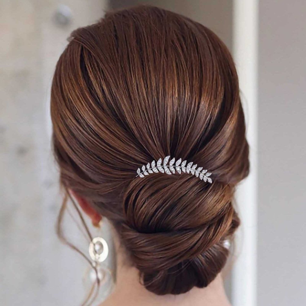 Aneneiceera Bride Wedding Crystal Hair Comb Clip Silver Hair Side Combs Leaf Hair Comb Rhinestone Headpieces Bride Hair Piece bridesmaid Hair Accessories for Women and Lady Girls(Silver)