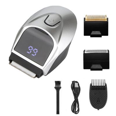 SUYOOULIN Self-Haircut Hair Clippers, Shortcut Grooming Haircut Kit, Waterproof Rechargeable Cordless Electric Hair Trimmer Men Head Clippers, 2 Cutting Heads, 4-in-1 Limit Comb (Silver)