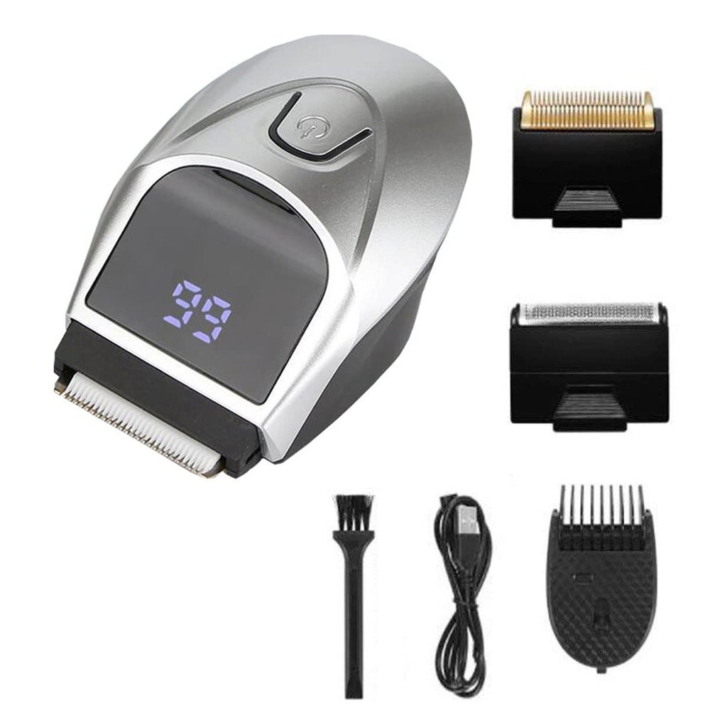 SUYOOULIN Self-Haircut Hair Clippers, Shortcut Grooming Haircut Kit, Waterproof Rechargeable Cordless Electric Hair Trimmer Men Head Clippers, 2 Cutting Heads, 4-in-1 Limit Comb (Silver)