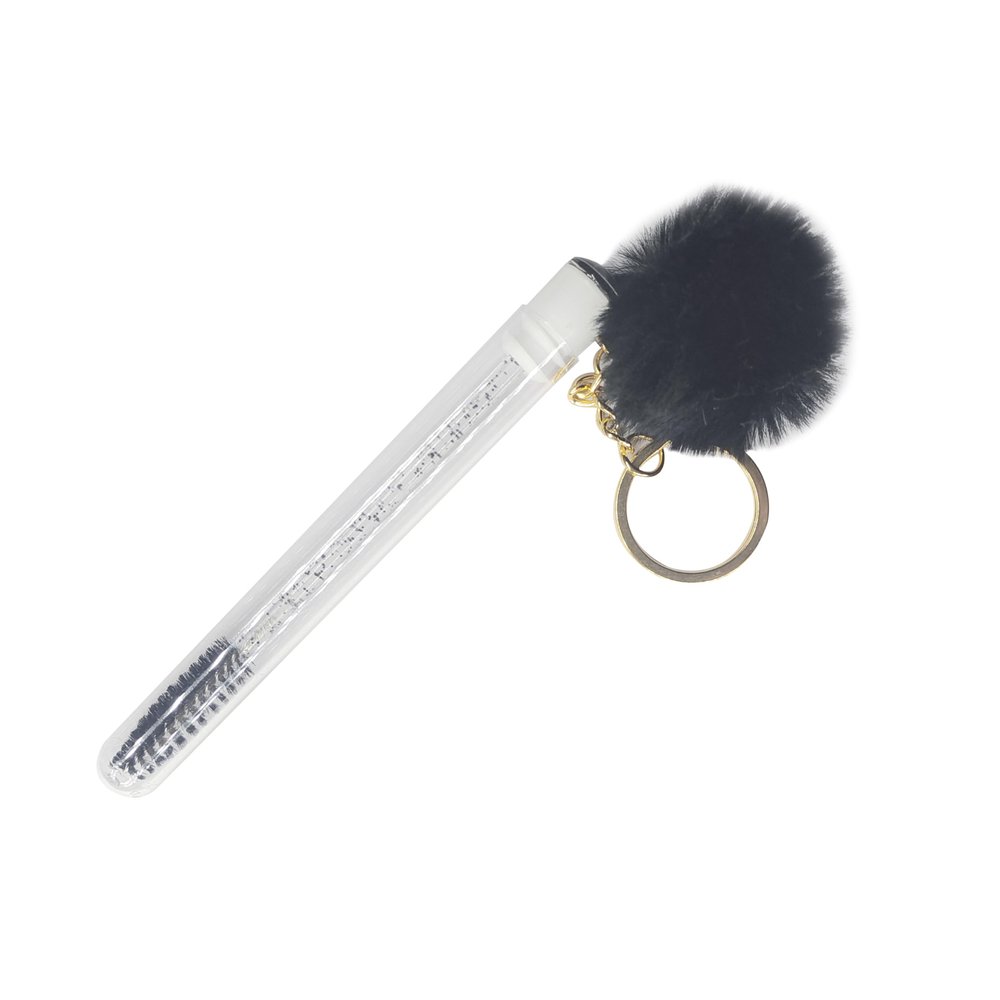 10Pcs Tube Eyelash Eyebrow Brush With Gold Keychain Fur Ball Glitter Mascara Wand For Lash Extension Makeup Tool Cleaning brush Mascara with tube case (Black)