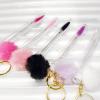 10Pcs Tube Eyelash Eyebrow Brush With Gold Keychain Fur Ball Glitter Mascara Wand For Lash Extension Makeup Tool Cleaning brush Mascara with tube case (Black) view 4