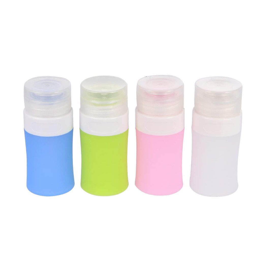 Healifty 4pcs Silicone Travel Cosmetic Bottles Lightweight Leakproof Containers for Lotions Shampoo and Makeup Remover Pink Green White Blue Portable Travel Essentials