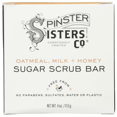 SPINSTER SISTERS CO Oatmeal Milk & Honey Sugar Scrub Bar, 4 OZ