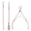Makartt Cuticle Trimmer with Cuticle Pusher, 3 PCS Pink Nail Cuticle Nipper Professional Pedicure Manicure Tools with Stainless Steel Dual End Pusher, Nail Scraper view 1