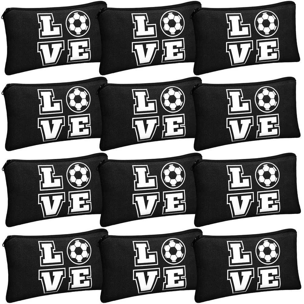 12 Pieces Soccer Makeup Bag Cosmetic Bag with Words Soccer Travel Storage Bags Portable Storage Case Toiletry Bag Accessories with Zippers for Soccer Players Teams Women Girls (Black Soccer Style)