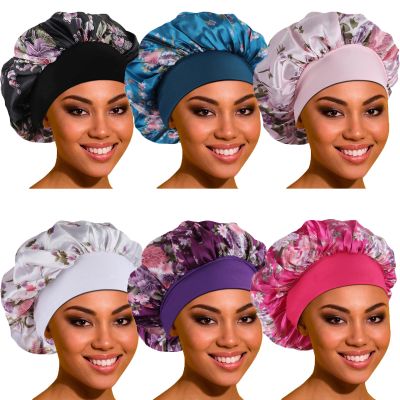 Satin Bonnet Silk Bonnet Hair Bonnet for Sleeping- 4 Pack Sleep Bonnets for Women with Wide Elastic Band for Curly Hair Braids