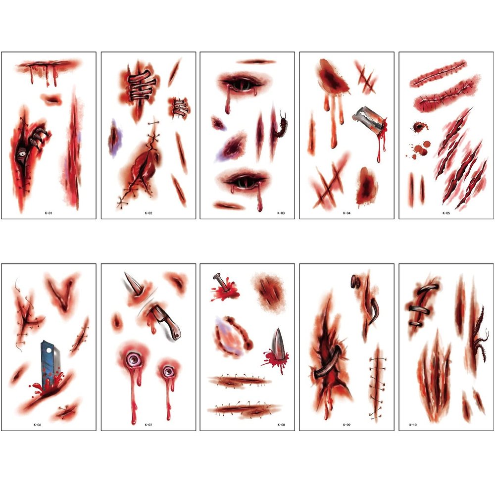 MOOKEENONE Fake Stickers Tattoo Scar Blood Scars Wound Stickers Halloween Horror Decoration 6.8 * 12cm