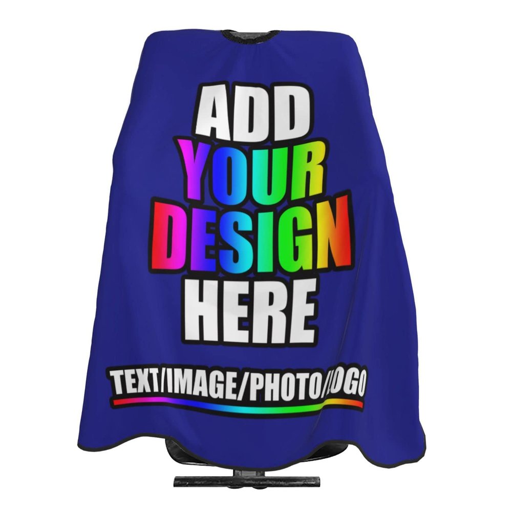 Custom Haircut Cape, Personalized Salon Apron with Your Image/Text, Barber Hairdressing Cape (55 x 60 Inch) Blue