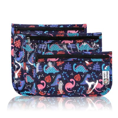 HIONXMGA TSA Approved Toiletry Bag, Set of 3 Clear Travel Toiletry Bag Quart Size Zipper Travel Pouch, Waterproof Makeup Cosmetic Bag for Women Men Kids Toiletries Carry on, Dinosaur